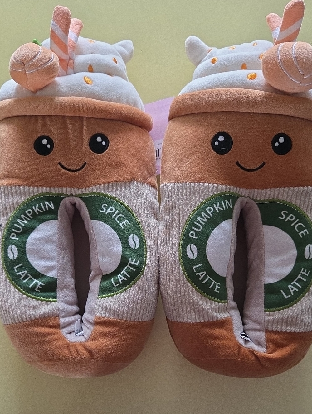 New Pumpkin Spice Latte Plush Slippers - Cute Fall Coffee Design